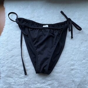 Shade‎ & Shore Black Ribbed Tie Side Bikini Bottom Swimsuit Womens L (12-14)